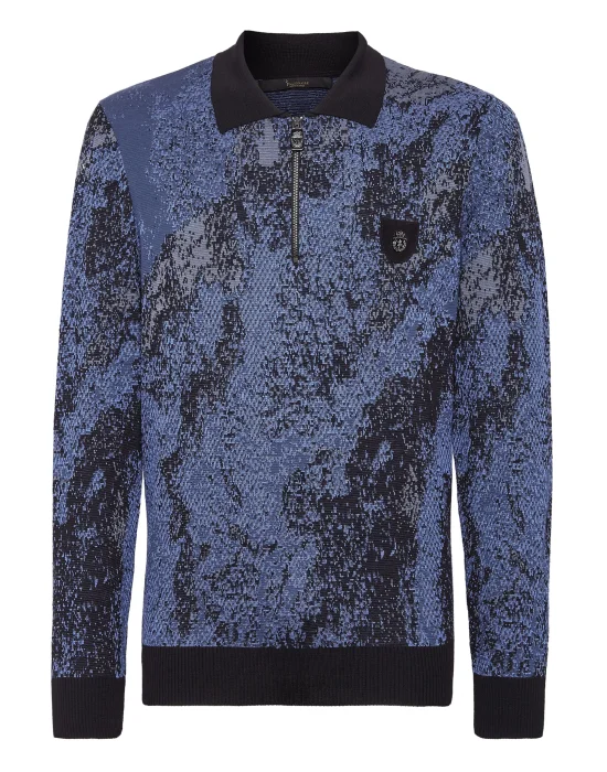 Jacquard Cotton Wool Zipped Polo Shirt