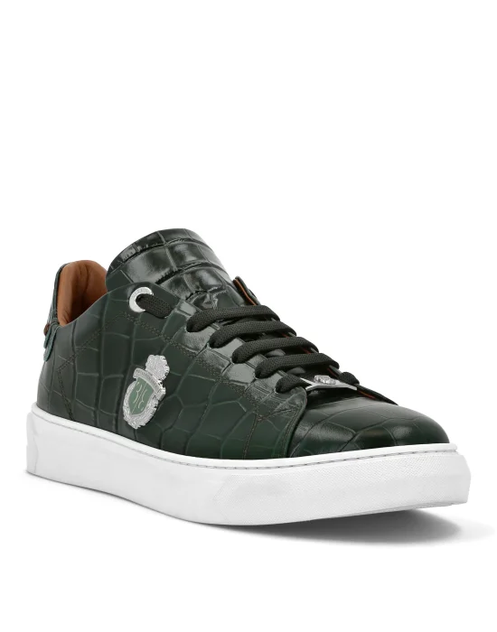 Croco Printed Leather Lo-Top Sneakers