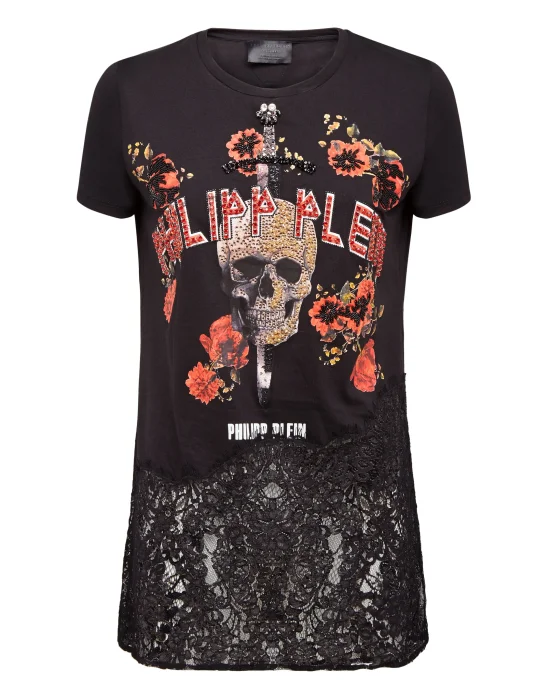 T-shirt Round Neck SS "Flowers and Skull"