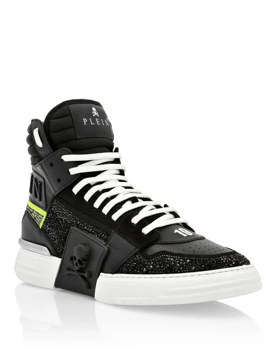 HI-TOP SNEAKERS PHANTOM KICK$ LEATHER STUD WITH STRASS SKULL