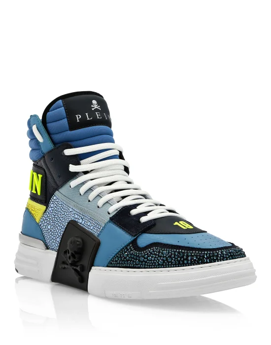 HI-TOP SNEAKERS PHANTOM KICK$ LEATHER STUD WITH STRASS SKULL