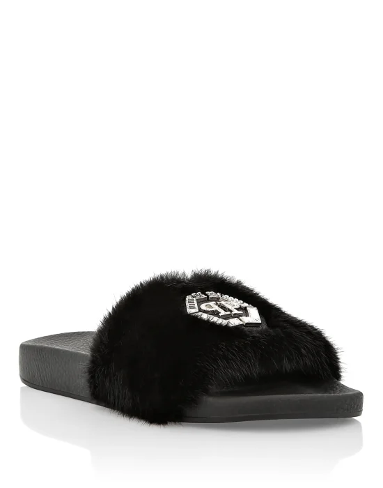 Sandals Flat mink fur insert Luxury