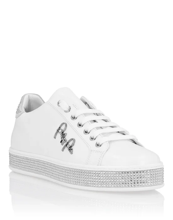 Leather Lo-Top Sneakers Crystal