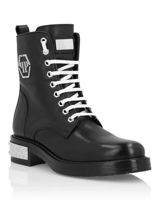 Leather Boots Low Flat Studs