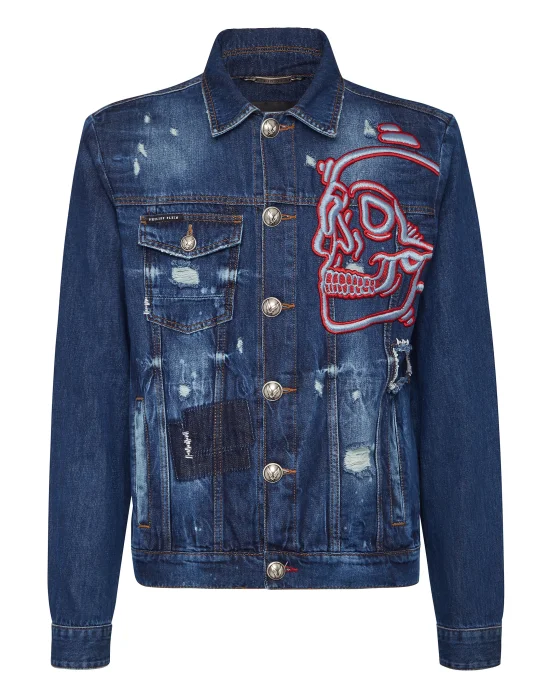 Denim Jacket Outline Skull