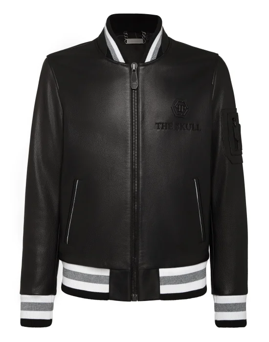 Leather Bomber Outline Skull