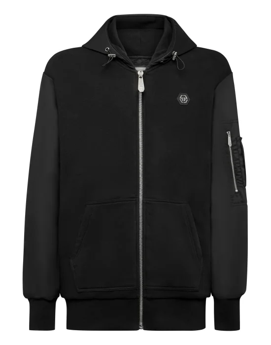 Hoodie Sweatjacket Nylon inserts Iconic Plein