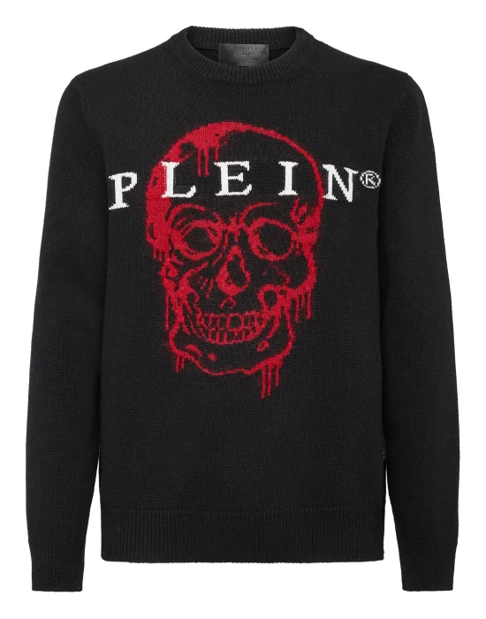 Pullover Round Neck LS Intarsia Skull