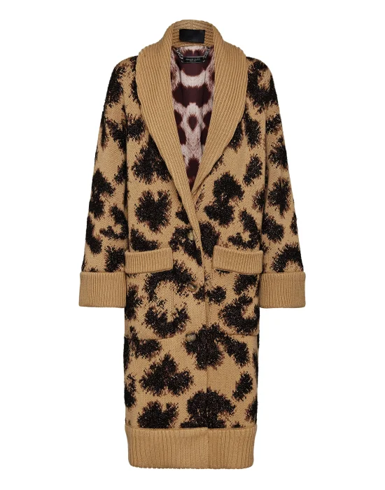Cardigan Long Jacquard Lurex Leopard