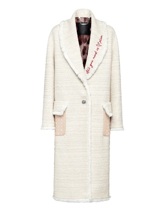 Bouclé Coat Long Embroidery