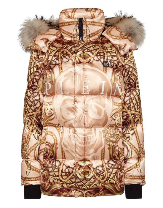 Nylon Jacket with Fox fur print New Baroque