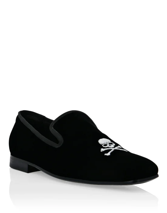 Velvet Loafers Embroidery Skull