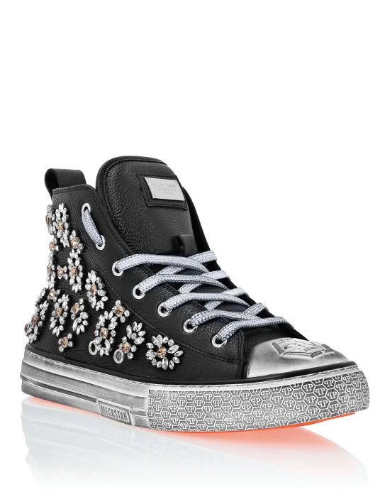 Leather Hi-Top Sneakers Crystal Megastar