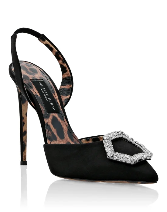Satin Decollete slingback Hi-Heels Crystal Hexagon