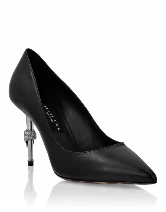 Leather Decollete Mid Heels Skull