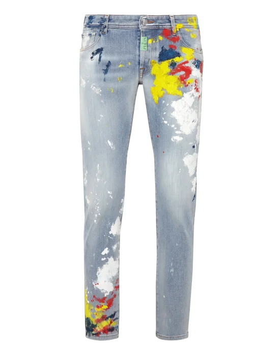 Denim Trousers Super Straight Cut Painted