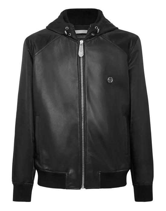 Leather Jacket Nylon Sleeves