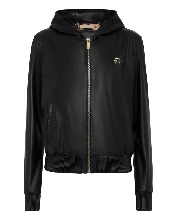 Leather Full Zip Hoody Skull strass
