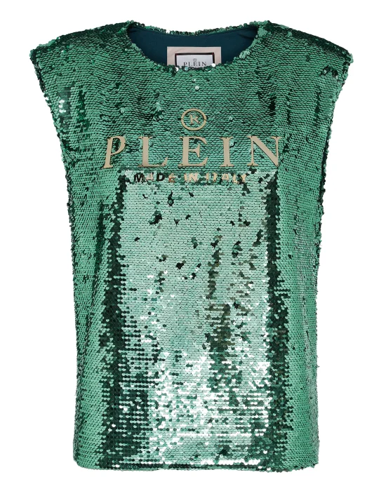 Tank Top Padded Shoulder with Crystals