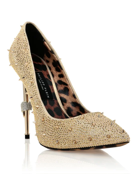 Skull Heel Crystal & Stud Pumps