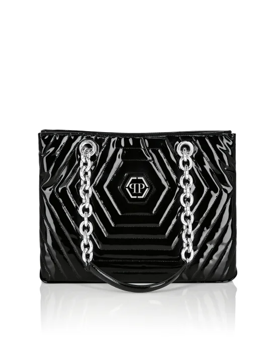 Patent Leather Shoulder Bag Hexagon