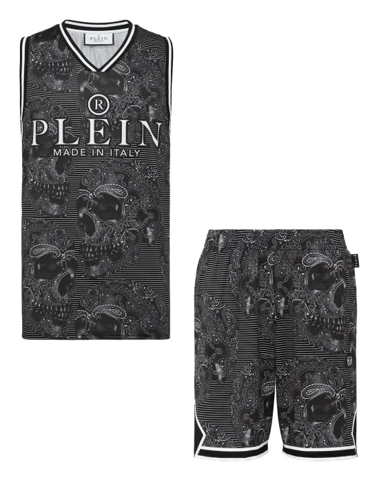 Basketball Jogging Tracksuit: Top/Shorts Paisley Skull
