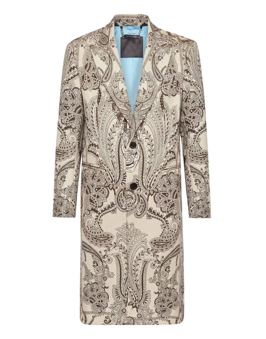 Wool Long Coat Paisley Foulard