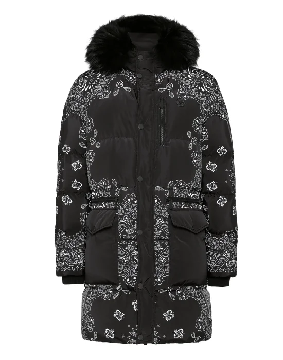 Nylon and Fur Parka Paisley Bandana