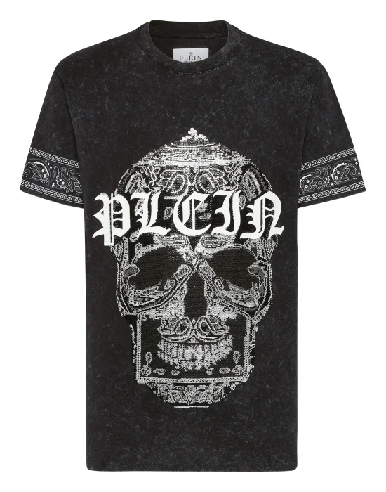 Washed T-shirt Round Neck SS Paisley Strass