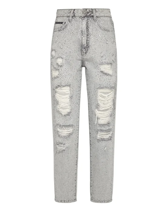 Denim Trousers Boyfriend Fit Crystal