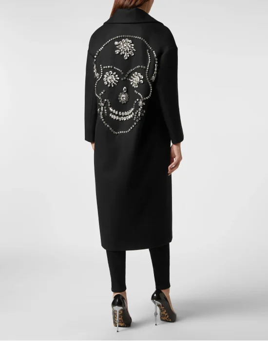 Oversized Wool  Long Coat Castoni Skull