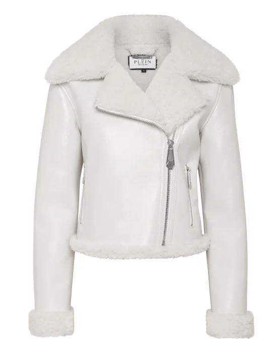 Eco Shearling Short Biker Jacket Skull&Bones