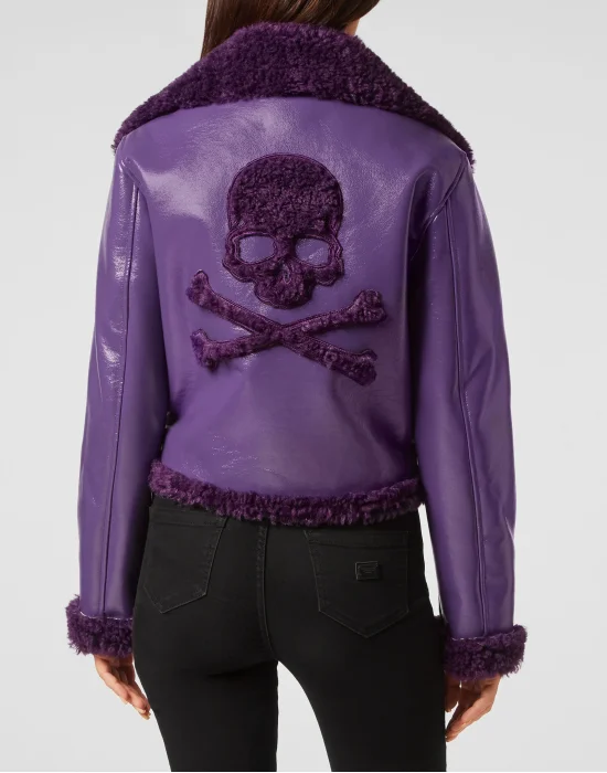 Eco Shearling Short Biker Jacket Skull&Bones