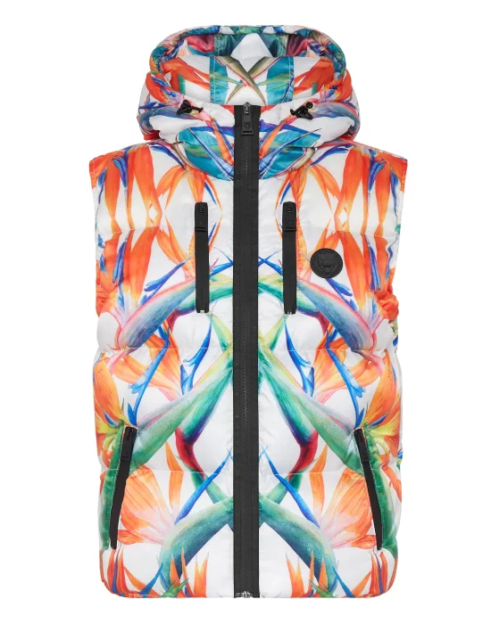 Nylon Puffer Gilet Flowers