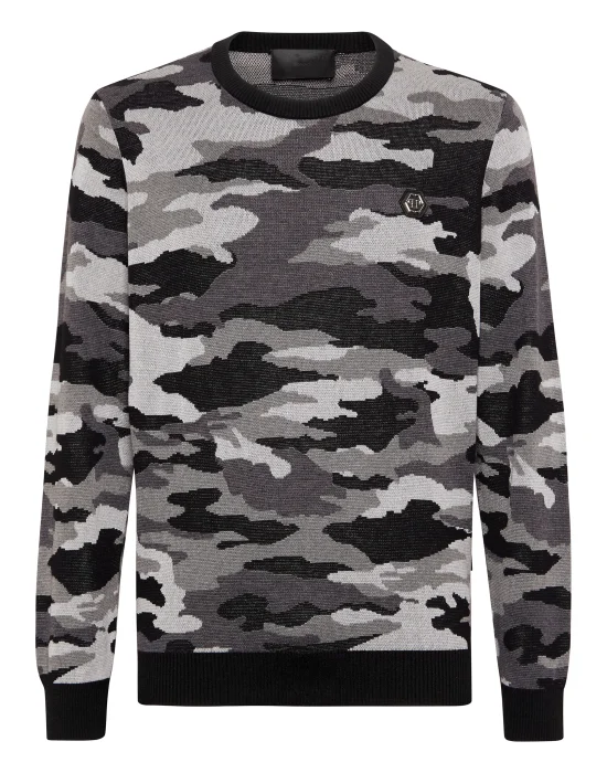 Merino Wool Pullover Round Neck LS Camouflage