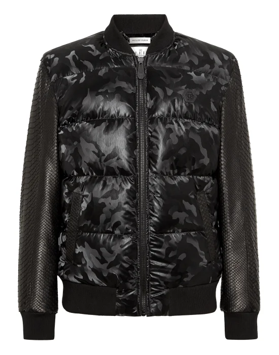 Nylon Bomber With Python Sleeves Camouflage