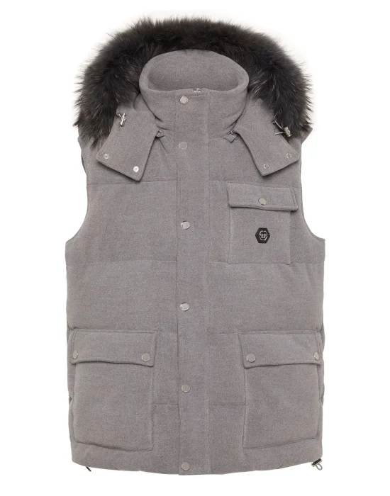 Down Jacket Vest With Fur Hood