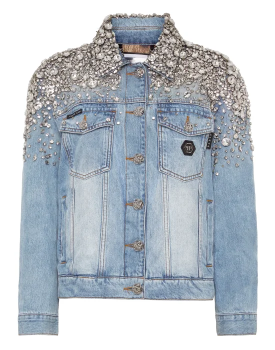Crystal Stones  Denim Oversize Jacket with Stones