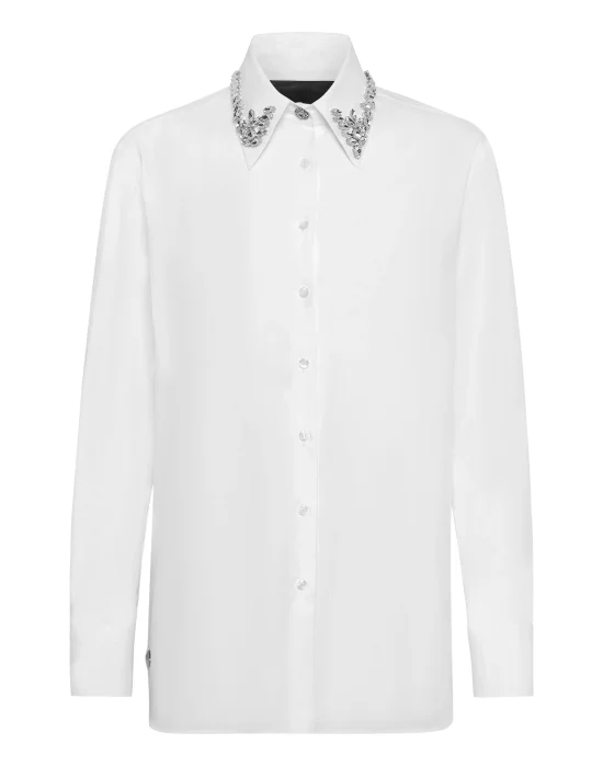 Popeline Regular Collar Strass Shirt