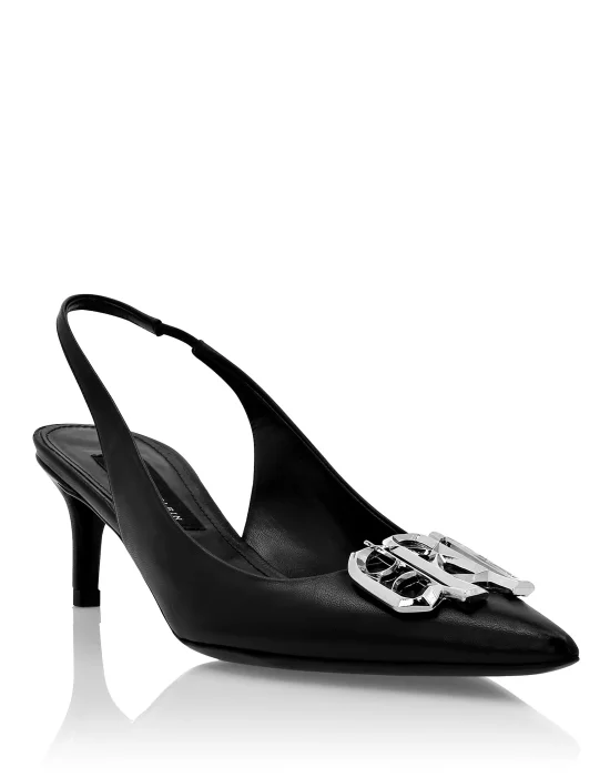 Nappa Leather Low Plein Heels Slingback Gothic Plein