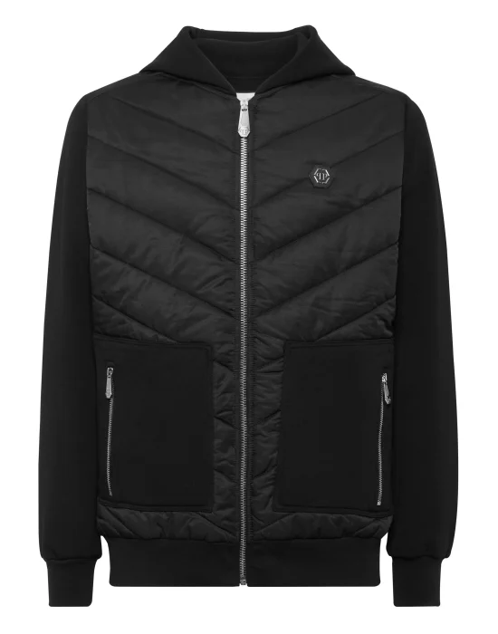 Nylon and Fleece Hooded Tracksuit Jacket with Padded Inserts