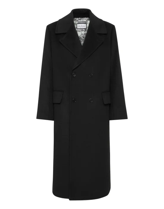 Herringbone Wool Double Breasted Long Coat