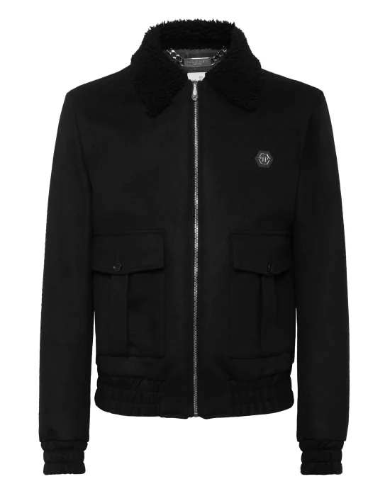 Wool Aviator Jacket With Shirling Cape