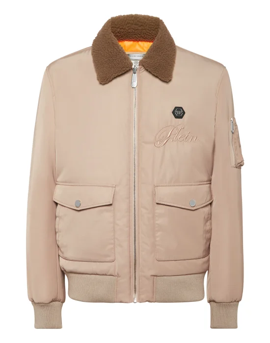 Nylon Aviator Jacket with Shearling Collar