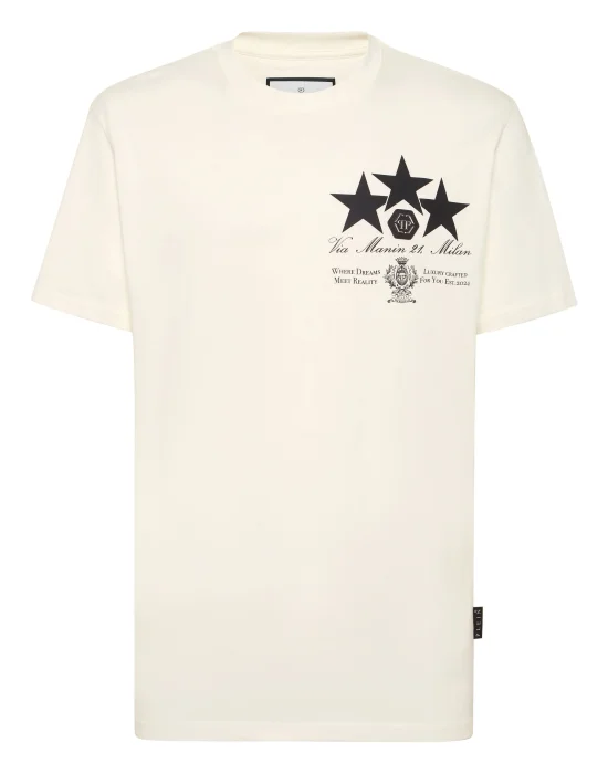 Round Neck T-Shirt Leather Patch Stars