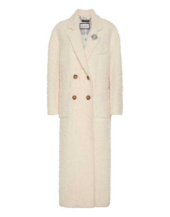 Boucle  Double-Breasted Long Coat