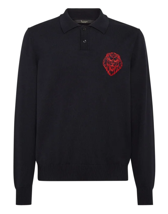 Wool/Cotton Pullover Polo-Neck LS