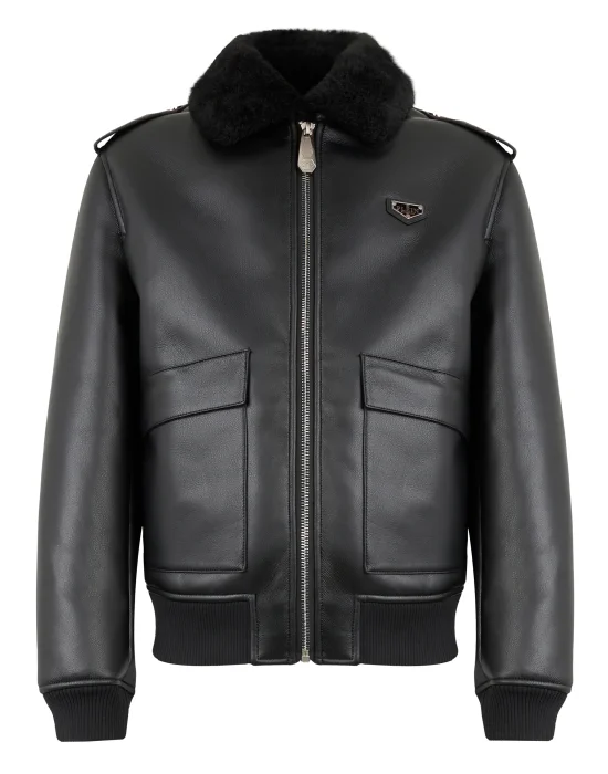Slim Fit Eco Shearling Aviator Jacket