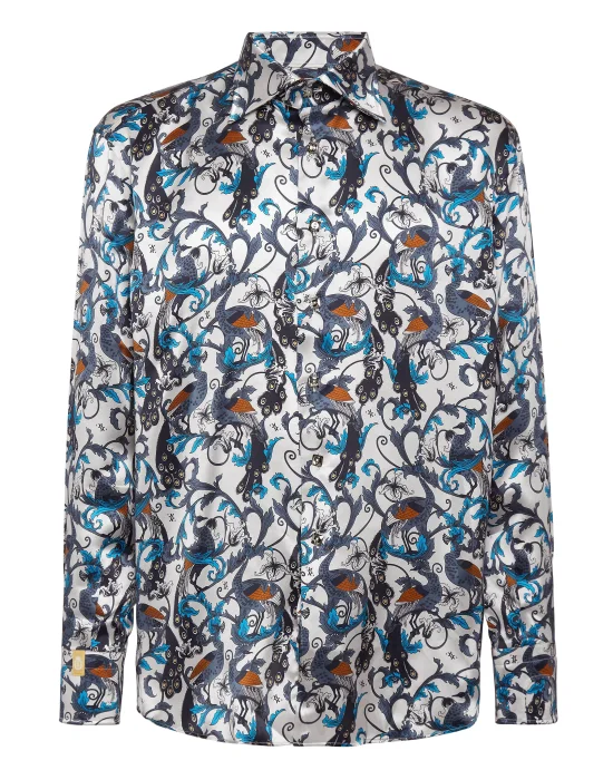 Silk Shirt Silver Cut LS/Flavio Feathers