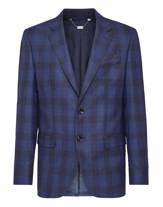 Wool Blazer Tailored Fit Check Crest
